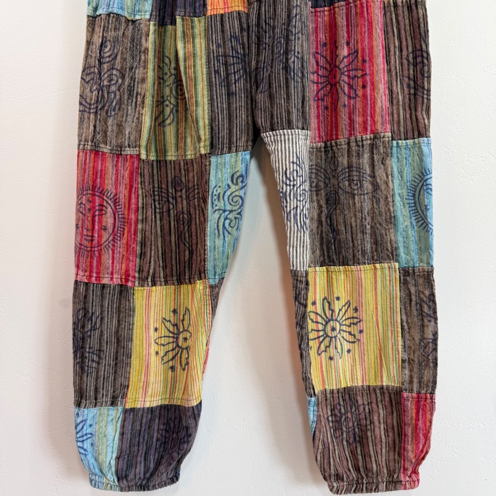 Rising International Patchwork Cotton Pants Sz‎ 6 Boho Hippie Festival Joggers - Picture 3 of 12